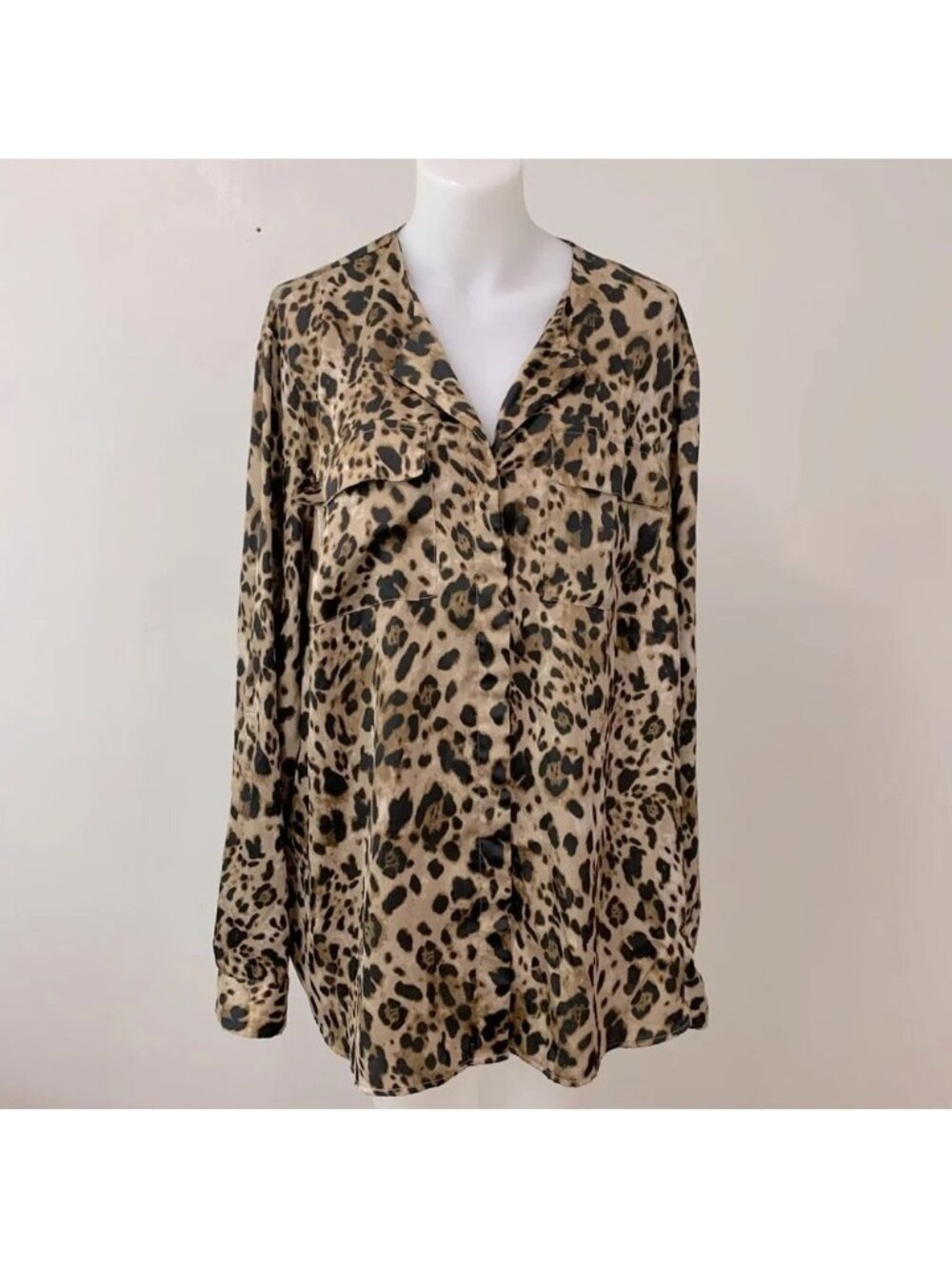 Jones New York Leopard Print Satin Blouse Top - Size 24W